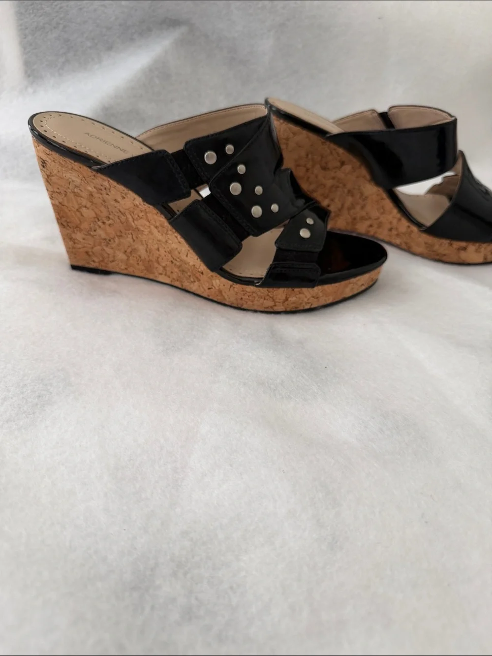 Adrienne Vittadini Black Patent Leather Wedge with Accent Studs